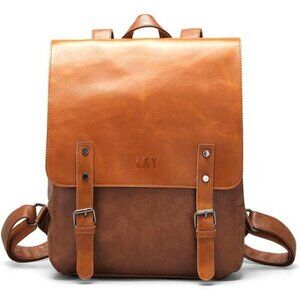 Vintage Faux Leather Laptop Backpack for Women & Men